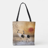 Red crowned cranes, watercolor artwork, tote bag (Achterkant)