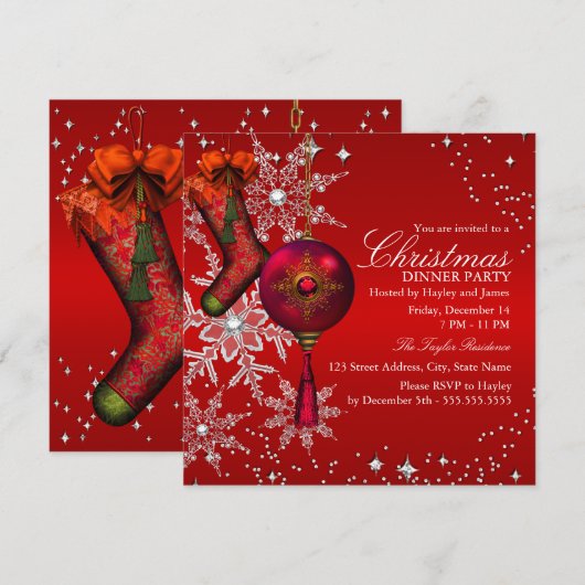 Red Crystal Snowflake kerstfeest 3 Kaart (Voorkant / Achterkant)