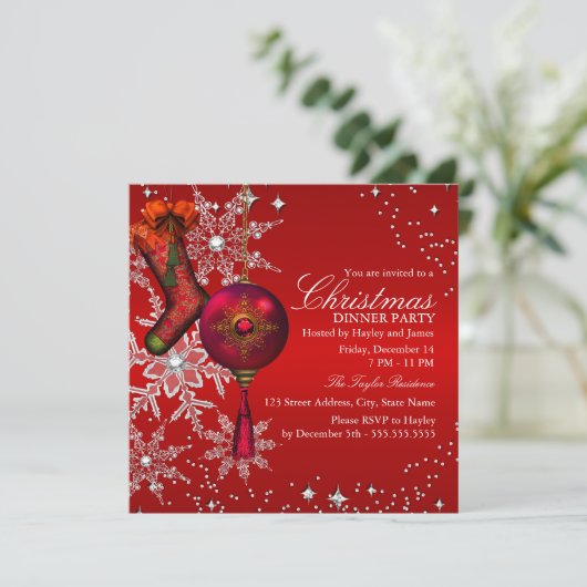 Red Crystal Snowflake kerstfeest 3 Kaart (Staand voorkant)