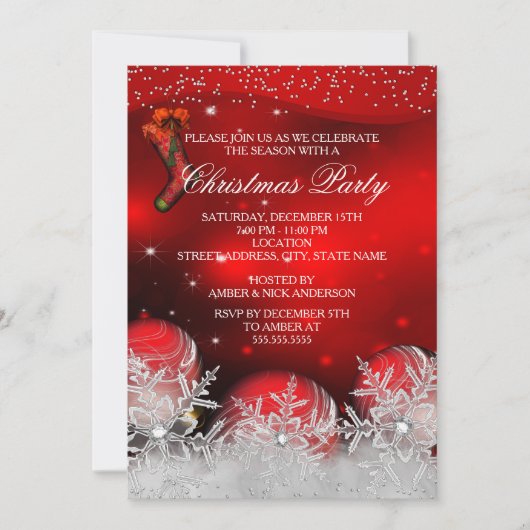 Red Crystal Snowflake kerstfeest Kaart (Voorkant)