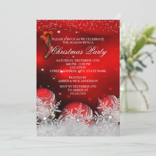 Red Crystal Snowflake kerstfeest Kaart (Staand voorkant)