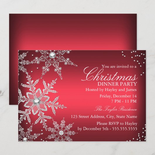 Red Crystal Snowflake kerstfeest Kaart (Voorkant / Achterkant)