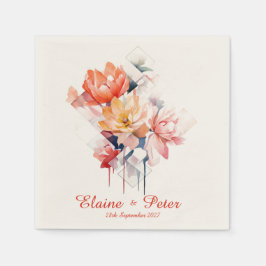 Red Cubes&Flowers: Personalized Wedding Napkins Servet