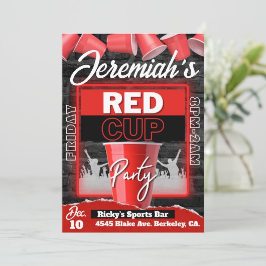 Red Cup Club | Flyer Stijl Grunge Verjaardag Kaart (Staand voorkant)