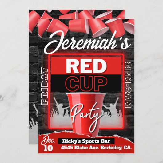 Red Cup Club | Flyer Stijl Grunge Verjaardag Kaart (Voorkant / Achterkant)