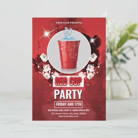 Red Cup Party Flyer Sjabloon | bewerkbare uitnodig Kaart (Staand voorkant)