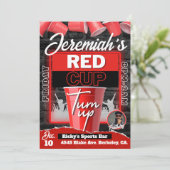 Red Cup Turn Up Grunge stijl Verjaardagsfeestfoto Kaart (Staand voorkant)