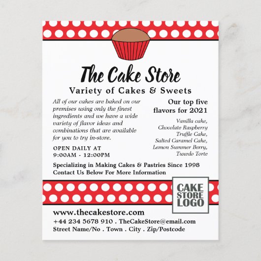 Red Cupcake & Polka Dot, Cake Store Adverteren Flyer (Voorkant)