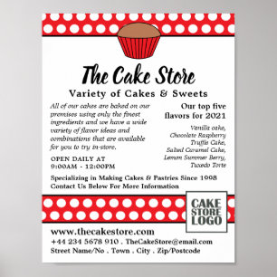 Red Cupcake & Polka Dot, Cake Store Adverteren Poster