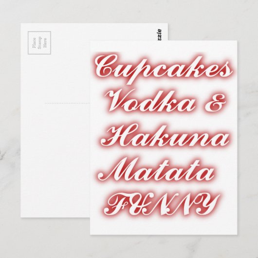 Red Cupcakes Vodka Hakuna Matata FUNNY. Briefkaart (Voorkant / Achterkant)