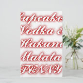 Red Cupcakes Vodka Hakuna Matata FUNNY. Briefpapier (Staand voorkant)