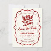 Red cupid angel wedding  save the date (Voorkant)