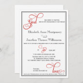 Red Curly Script God is Liefde Christelijk Bruilof Kaart (Voorkant / Achterkant)