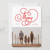 Red Cursive Colorful Merry Flourish Photo  Feestdagenkaart (Voorkant)