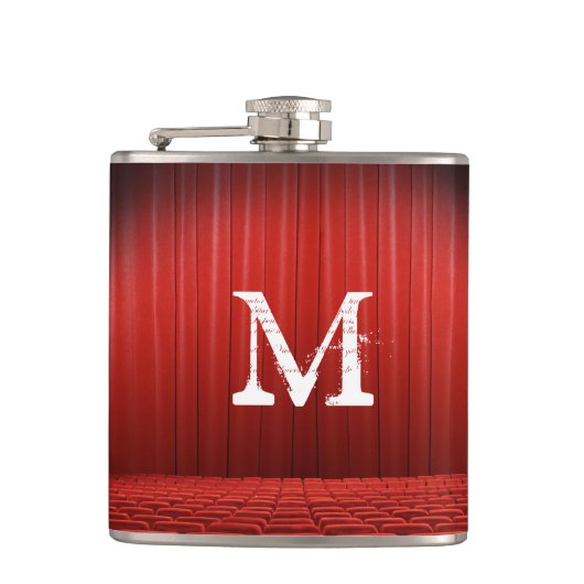 Red Curtain Theater Monogram Whiskey Flask Heupfles (Voorkant)