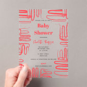 Red Curve Wavy Squiggle Abstract Baby Shower Acryl Uitnodigingen (Insitu (Draagbaar))