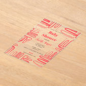 Red Curve Wavy Squiggle Abstract Baby Shower Acryl Uitnodigingen (Laagn)