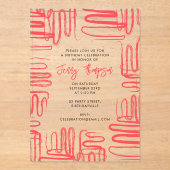 Red Curve Wavy Squiggle Abstract Birthday Party Acryl Uitnodigingen (Voorkant)