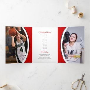 Red Curved Lijst Drie Photo Afstuderen Drieluik Uitnodiging