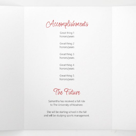 Red Curved Lijst Drie Photo Afstuderen Drieluik Uitnodiging (Binnenkant midden)