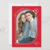 Red Curved Lijst Snowflake Foto Feestdagenkaart (Voorkant)