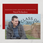 Red Curved Typography Afstuderen Invite Kaart (Voorkant / Achterkant)