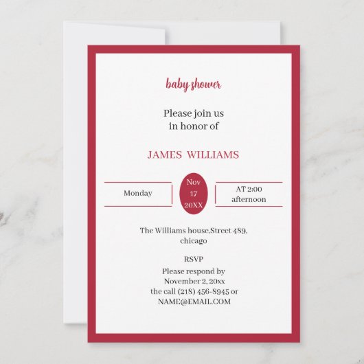 Red Custom Baby shower Kaart (Voorkant)