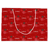 Red Custom Business Logo & Snowflake Kerstmis Groot Cadeauzakje (Achterkant)