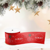 Red Custom Business Logo & Snowflake Kerstmis Satijnen Lint