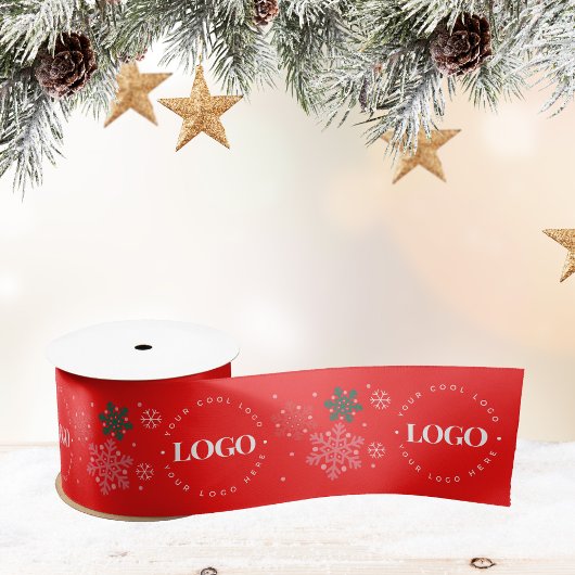 Red Custom Business Logo & Snowflake Kerstmis Satijnen Lint