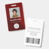 Red Custom Employee - Foto-ID, Logo, streepjescode Badge (Voor- en achterkant)