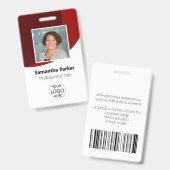 Red Custom Employee - Foto, Logo, streepjescode, n Badge (Voor- en achterkant)