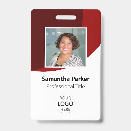 Red Custom Employee - Foto, Logo, streepjescode, n Badge (Voorzijde)