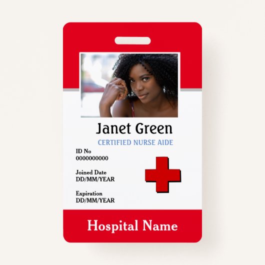 Red Custom Employee Nurse Doctor Logo ID Foto  Badge (Voorkant)