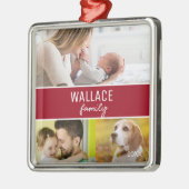Red Custom Family-fotocollage kerst Metalen Ornament (Links)