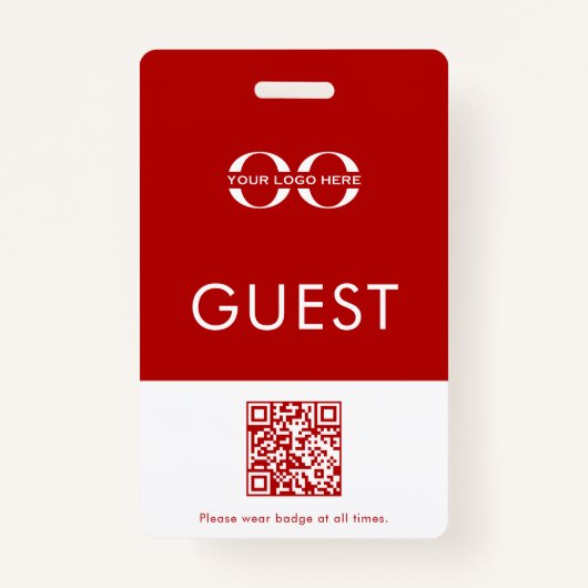 Red Custom Guest Badge met Logo- en QR-code (Voorkant)