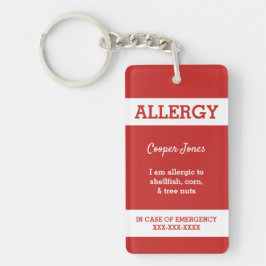 Red Custom Kinder Food Allergy Alert Red Warning Sleutelhanger