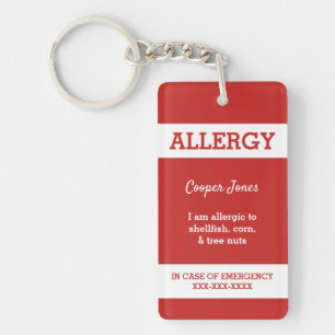 Red Custom Kinder Food Allergy Alert Red Warning Sleutelhanger