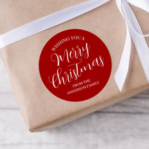 Red Custom Merry kerstStickers Ronde Sticker