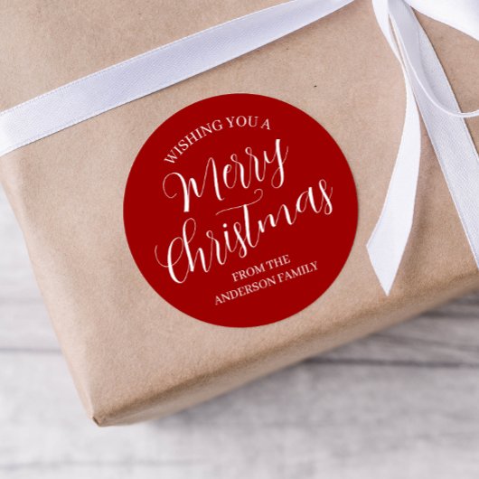 Red Custom Merry kerstStickers Ronde Sticker