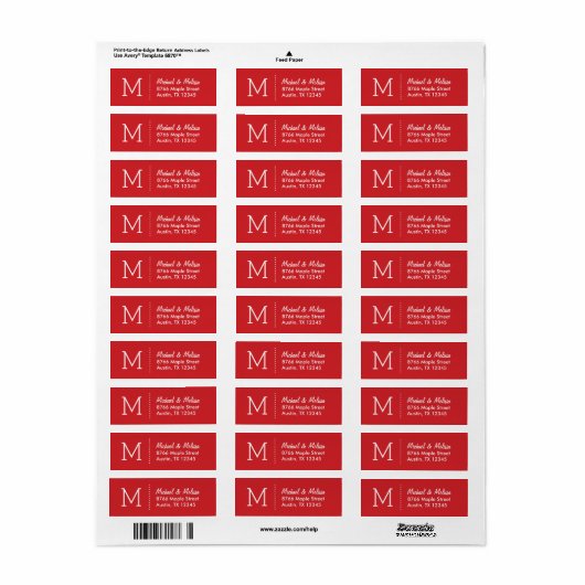 Red Custom Monogram Etiket (Full Sheet)