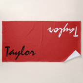 Red Custom Name Personalized Beach Towel Strandlaken (Voorkant)
