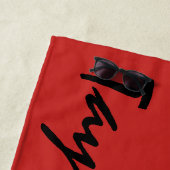 Red Custom Name Personalized Beach Towel Strandlaken (In situ)