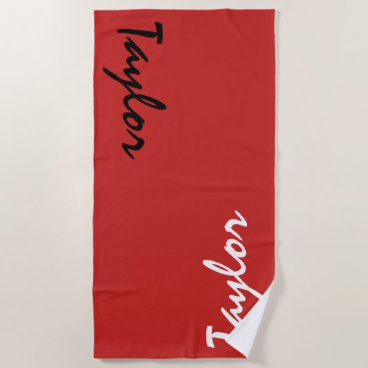 Red Custom Name Personalized Beach Towel Strandlaken (Voorkant)
