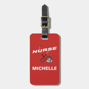 RED Custom Nurse Name Bagagelabel