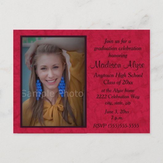 Red Custom Photo Afstuderen Celebration Invitation Uitnodiging Briefkaart (Voorkant)