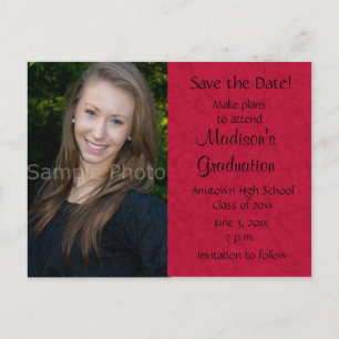 Red Custom Photo Afstuderen Save the Date Kaart