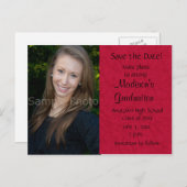 Red Custom Photo Afstuderen Save the Date Kaart (Voorkant / Achterkant)