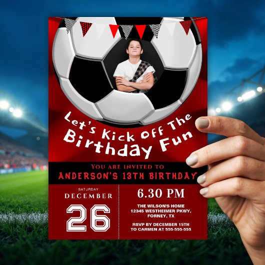 Red Custom Photo Birthday Invitation for Boys Kaart