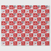 Red Custom Photo Familienaam Prettige feestdagen Cadeaupapier (Vlak)